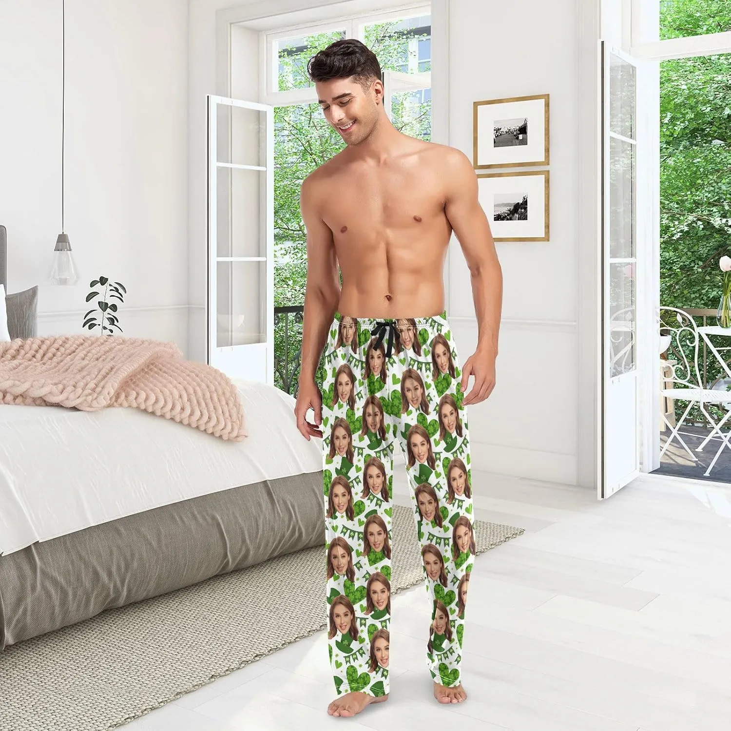 Personalized Photo Face Printed Mens Sleepwear Pajama Pants Custom Lounge Pj Bottoms Gifts for Boyfriend Husband Dad