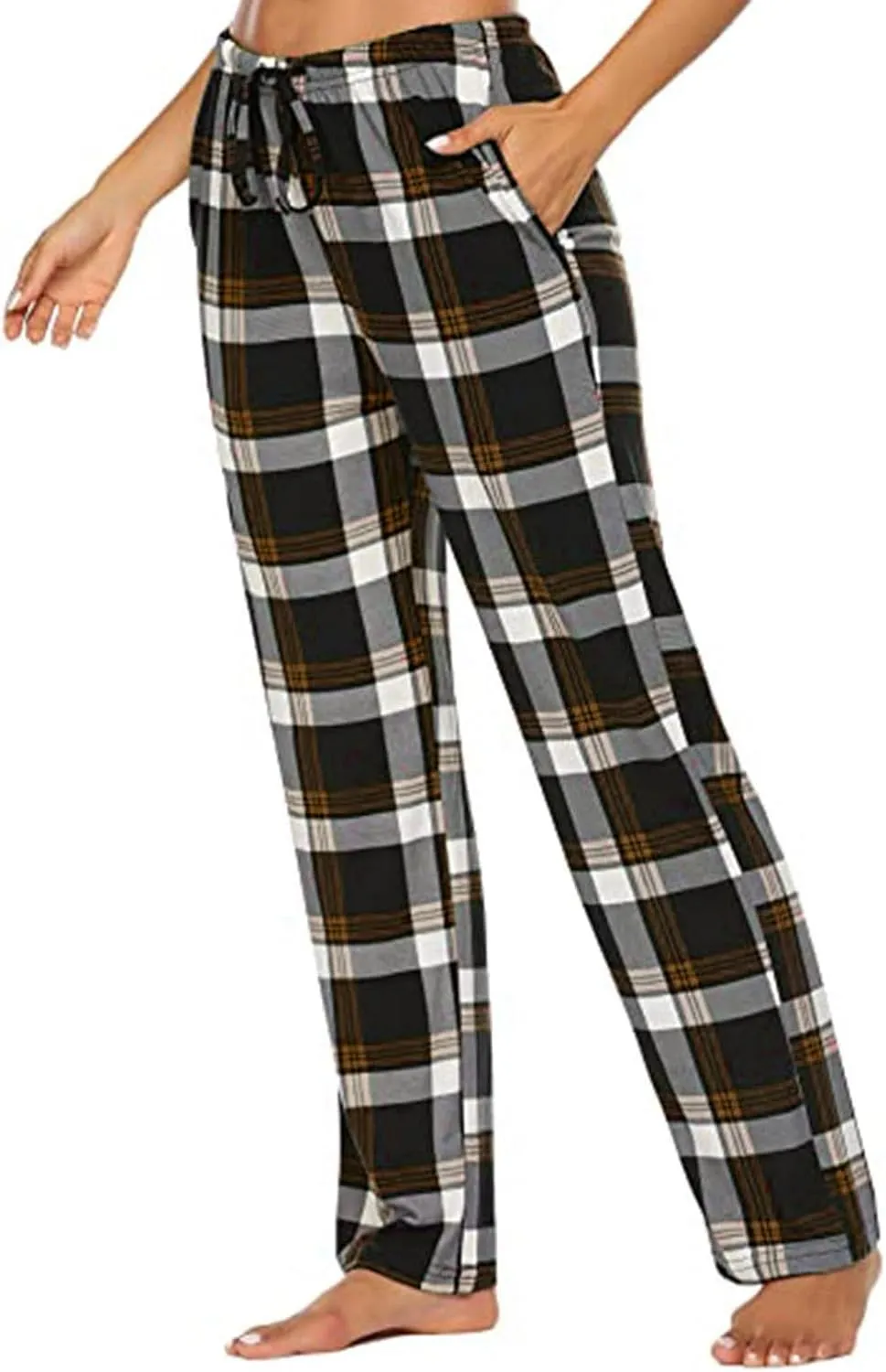 Plaid Pajama Pants Women Comfy Casual Sleep Pants Elastic Waist Long Trousers Lounge Loose Sleepwear with Pockets