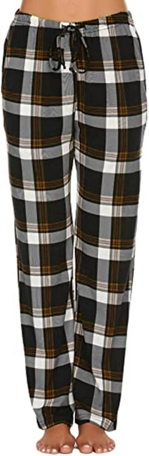 Plaid Pajama Pants Women Comfy Casual Sleep Pants Elastic Waist Long Trousers Lounge Loose Sleepwear with Pockets