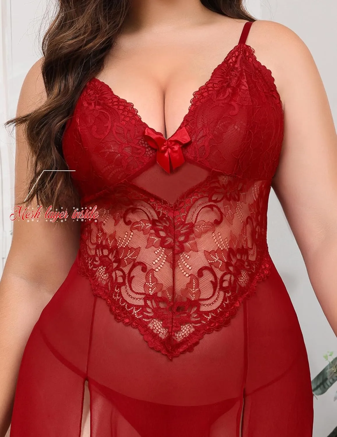 Plus Size Lingerie For Women Babydoll Sexy Mesh Maxi Nightdress Exotic Sleepwear Side Slits