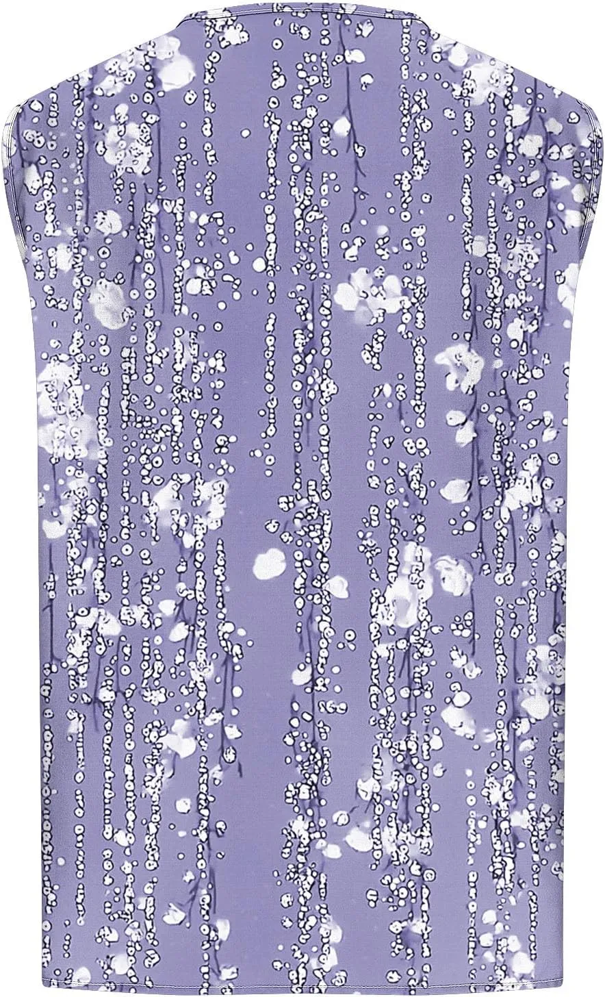 Plus Size Womens Tank Tops Sleeveless Round Neck Floral Printed Lightweight Summer Vests Casual Loose Thin Style Vest
