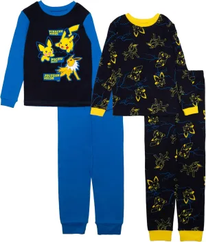 Pokemon Boys' Pikachu 4-Piece Cotton Pajama Set