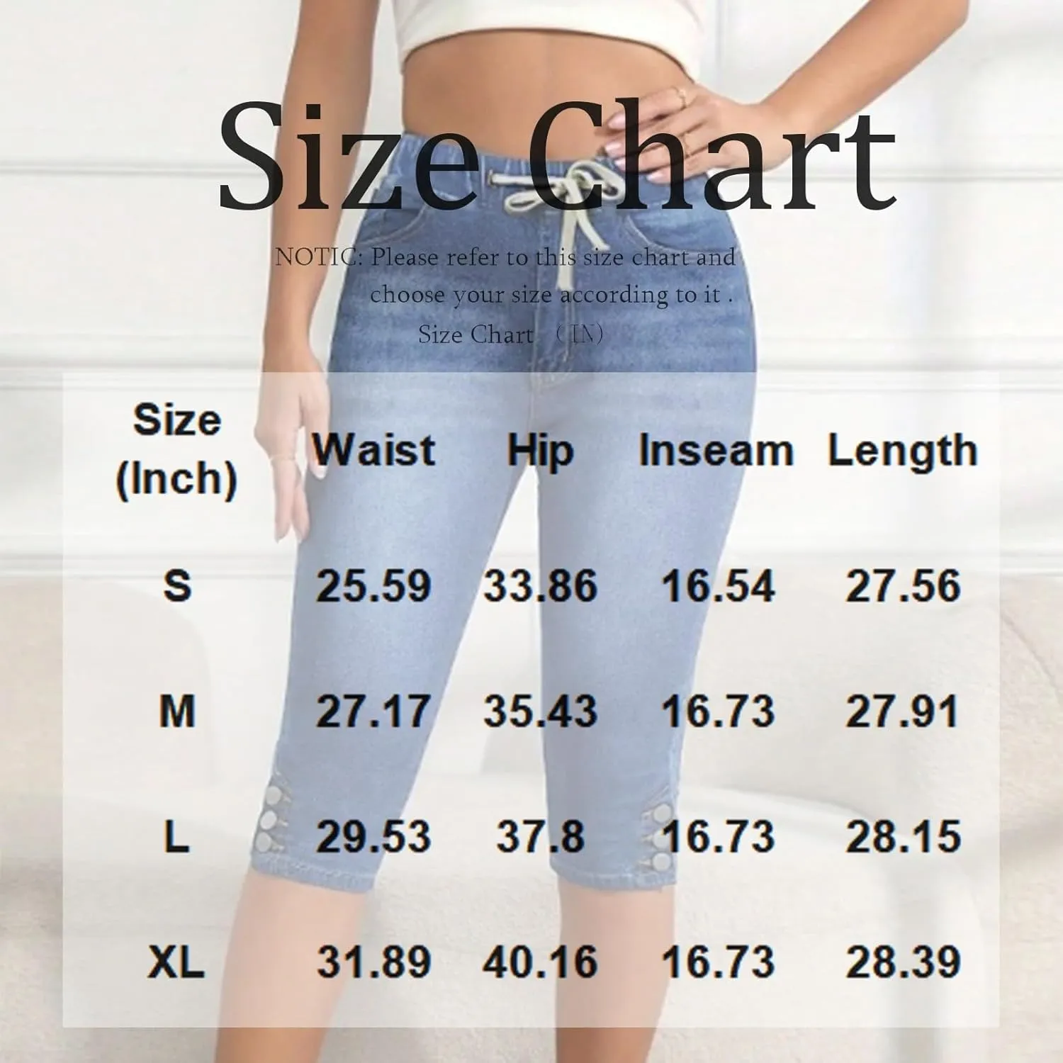 Pull on Capri Jeans for Women Skinny Drawstring Stretchy Cropped High Waisted Denim Capris Pants Cowgirl Outfits