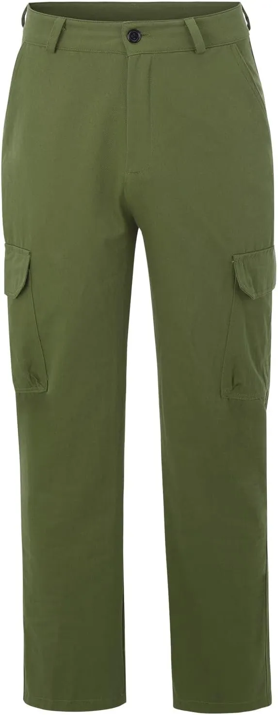 QWENTMTNTY Cargo Pants for Men Baggy Stretch Elastic Waist Straight Chino Pants Drawstring Casual Tactical Hiking Work Pants