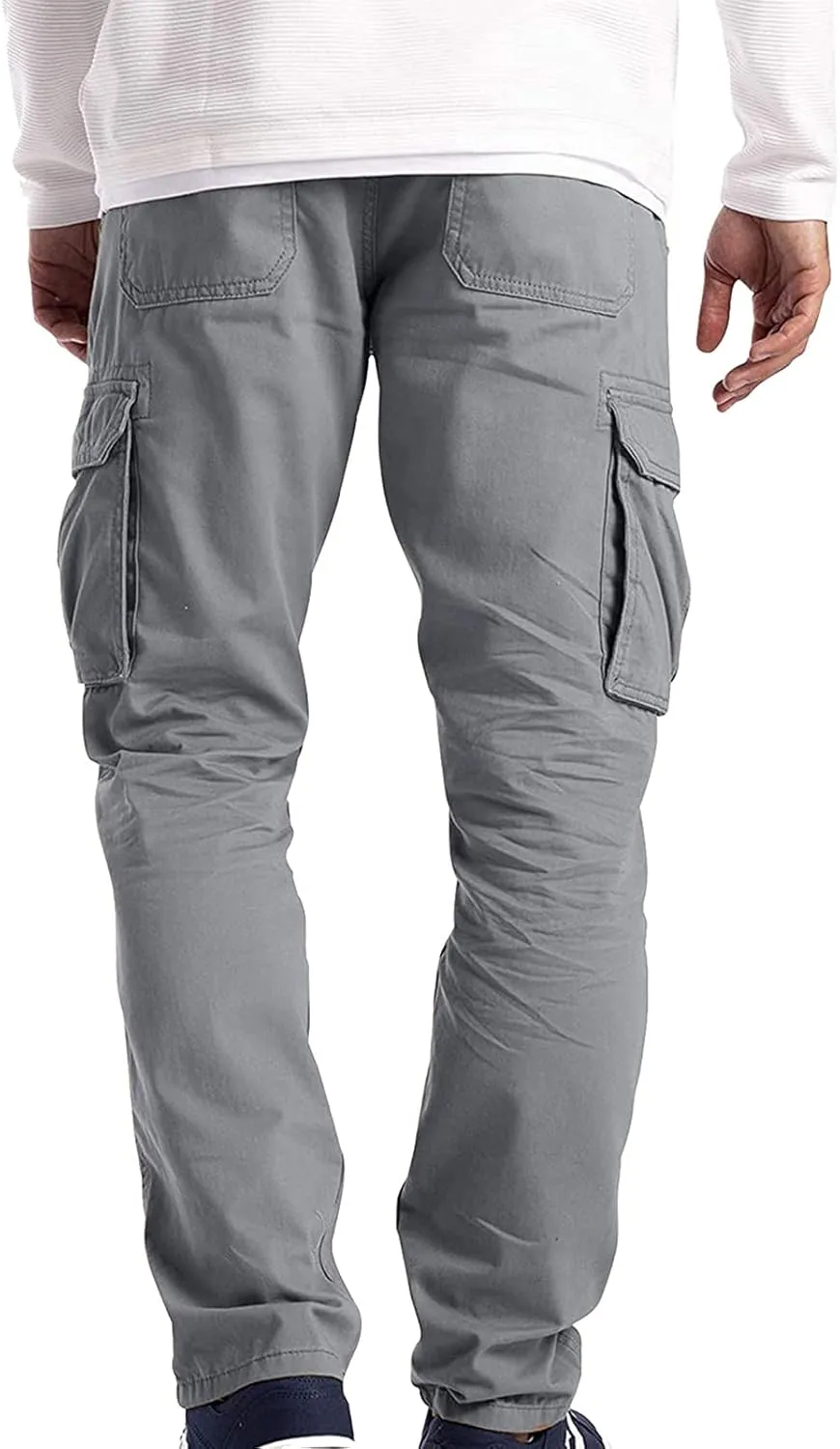 QWENTMTNTY Cargo Pants for Men Baggy Stretch Elastic Waist Straight Chino Pants Drawstring Casual Tactical Hiking Work Pants