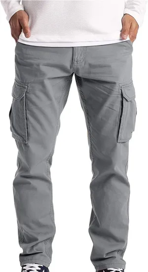 QWENTMTNTY Cargo Pants for Men Baggy Stretch Elastic Waist Straight Chino Pants Drawstring Casual Tactical Hiking Work Pants