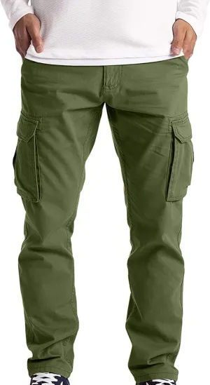 QWENTMTNTY Cargo Pants for Men Baggy Stretch Elastic Waist Straight Chino Pants Drawstring Casual Tactical Hiking Work Pants