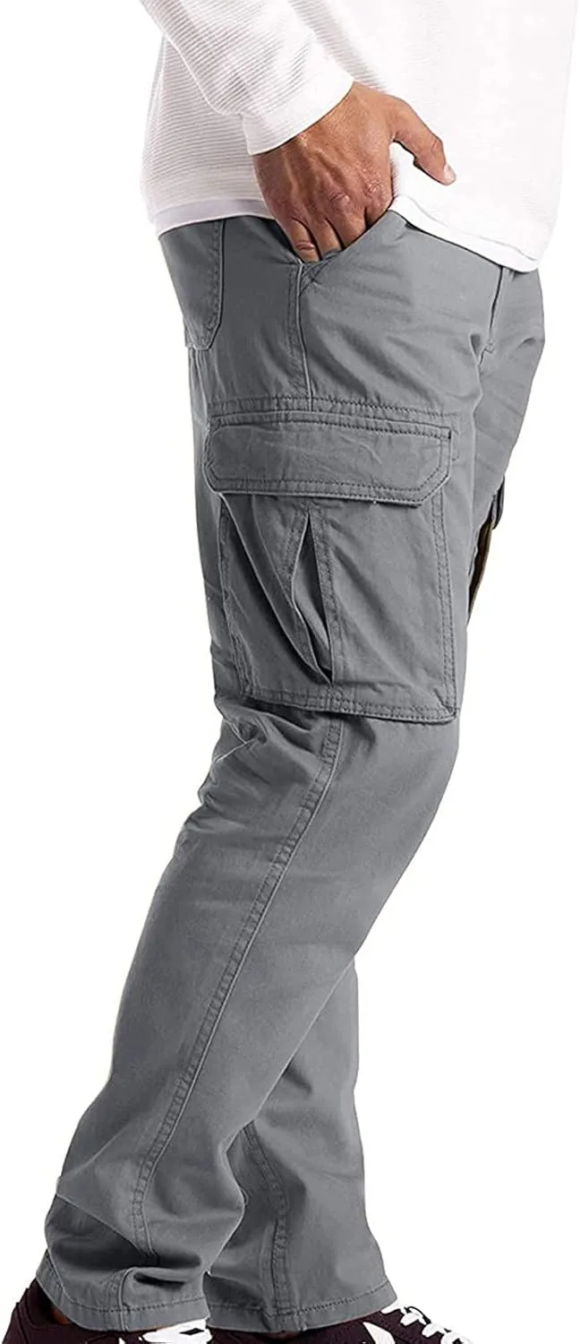 QWENTMTNTY Cargo Pants for Men Baggy Stretch Elastic Waist Straight Chino Pants Drawstring Casual Tactical Hiking Work Pants