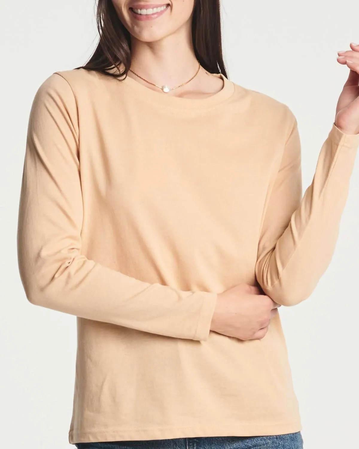 Real Essentials 4 Pack: Women's Cotton Classic-Fit Long-Sleeve Crewneck T-Shirt (Available in Plus Size)