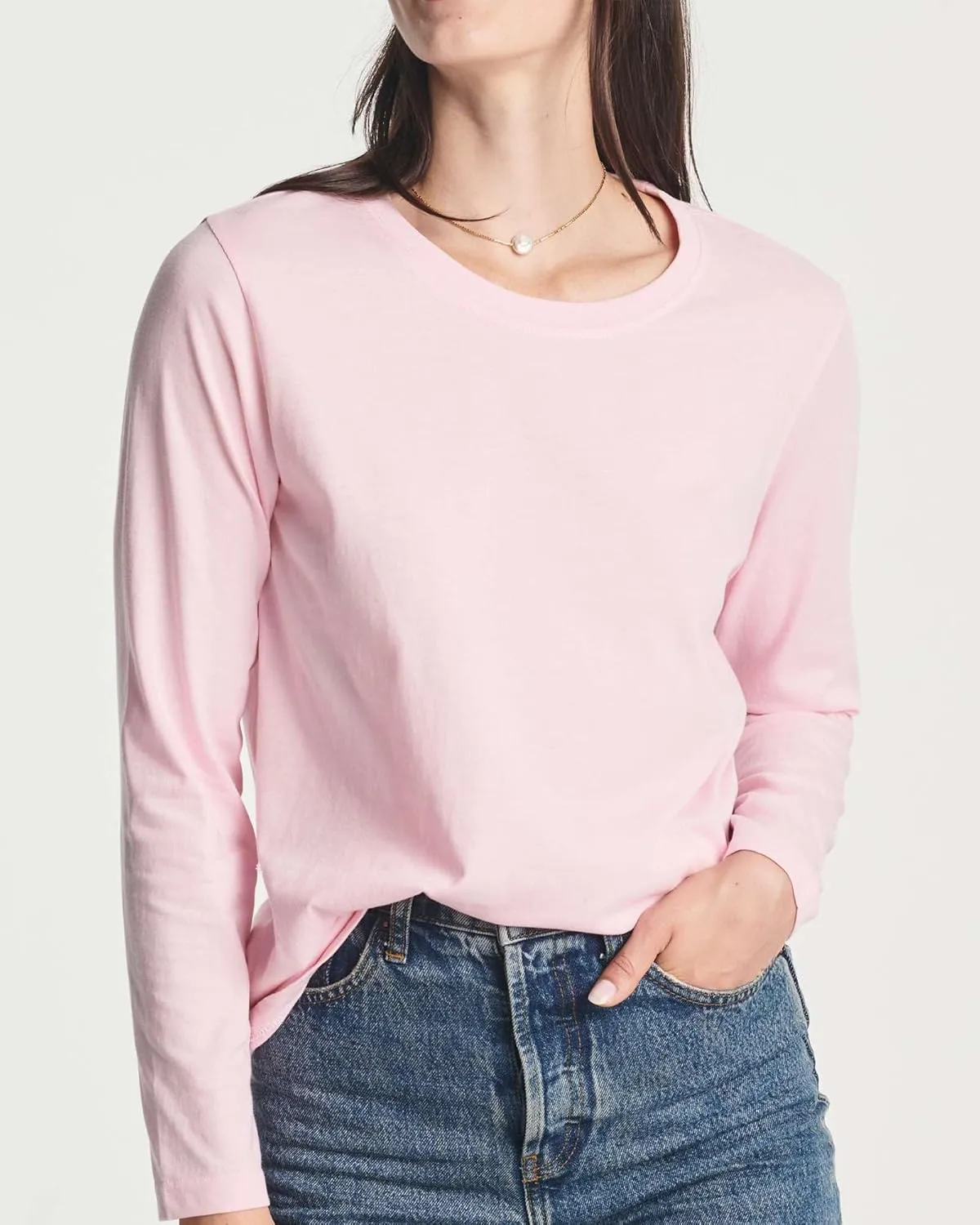 Real Essentials 4 Pack: Women's Cotton Classic-Fit Long-Sleeve Crewneck T-Shirt (Available in Plus Size)
