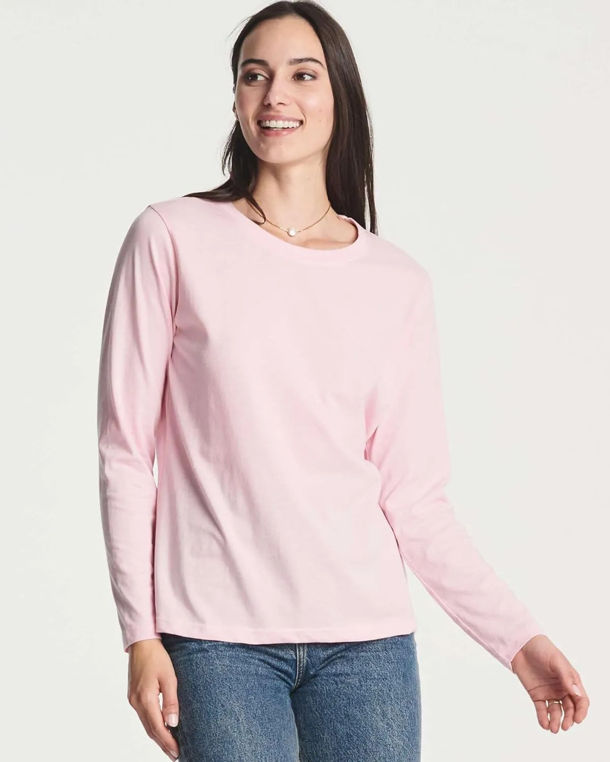 Real Essentials 4 Pack: Women's Cotton Classic-Fit Long-Sleeve Crewneck T-Shirt (Available in Plus Size)