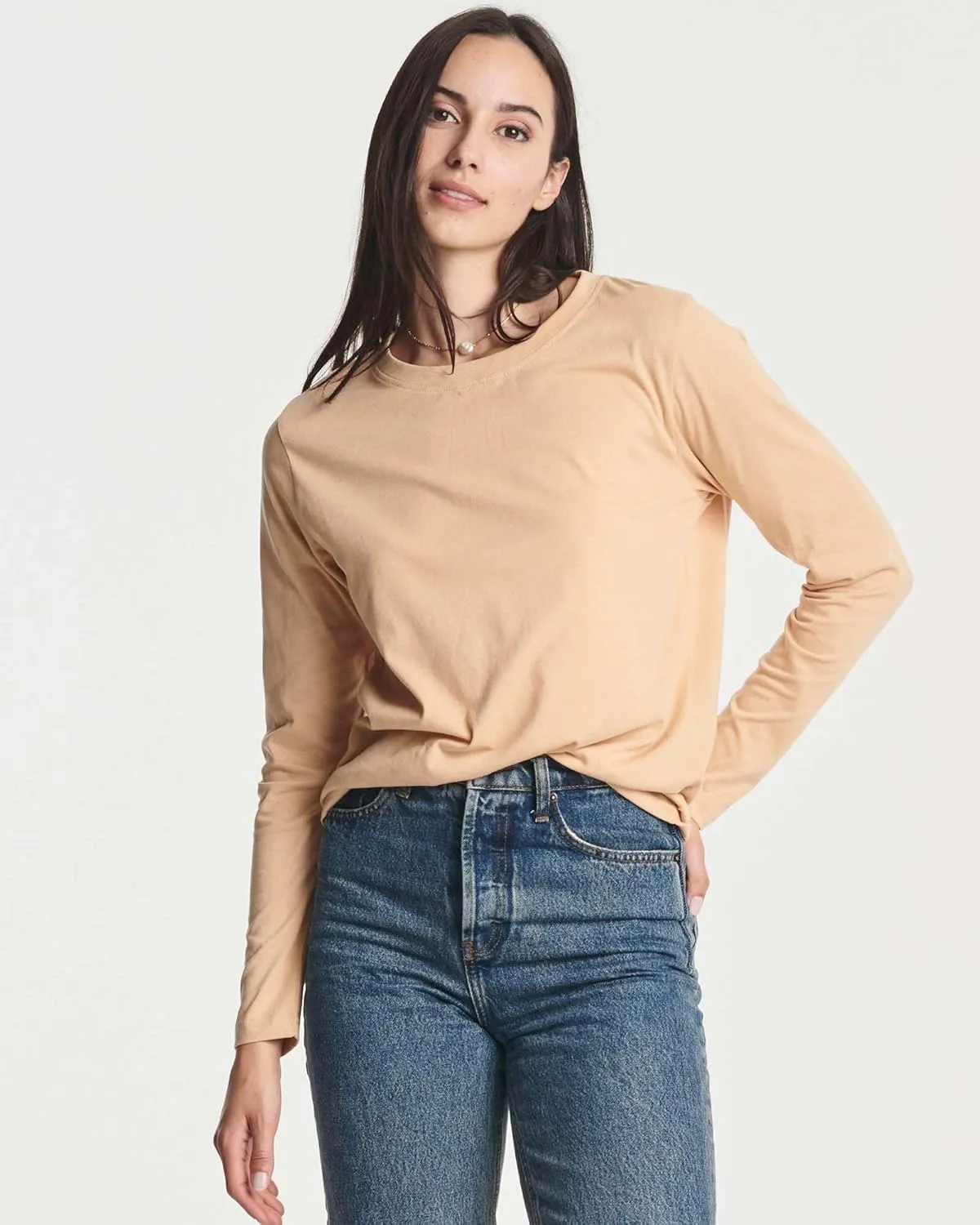 Real Essentials 4 Pack: Women's Cotton Classic-Fit Long-Sleeve Crewneck T-Shirt (Available in Plus Size)