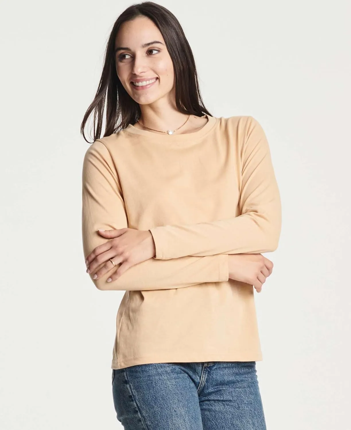 Real Essentials 4 Pack: Women's Cotton Classic-Fit Long-Sleeve Crewneck T-Shirt (Available in Plus Size)