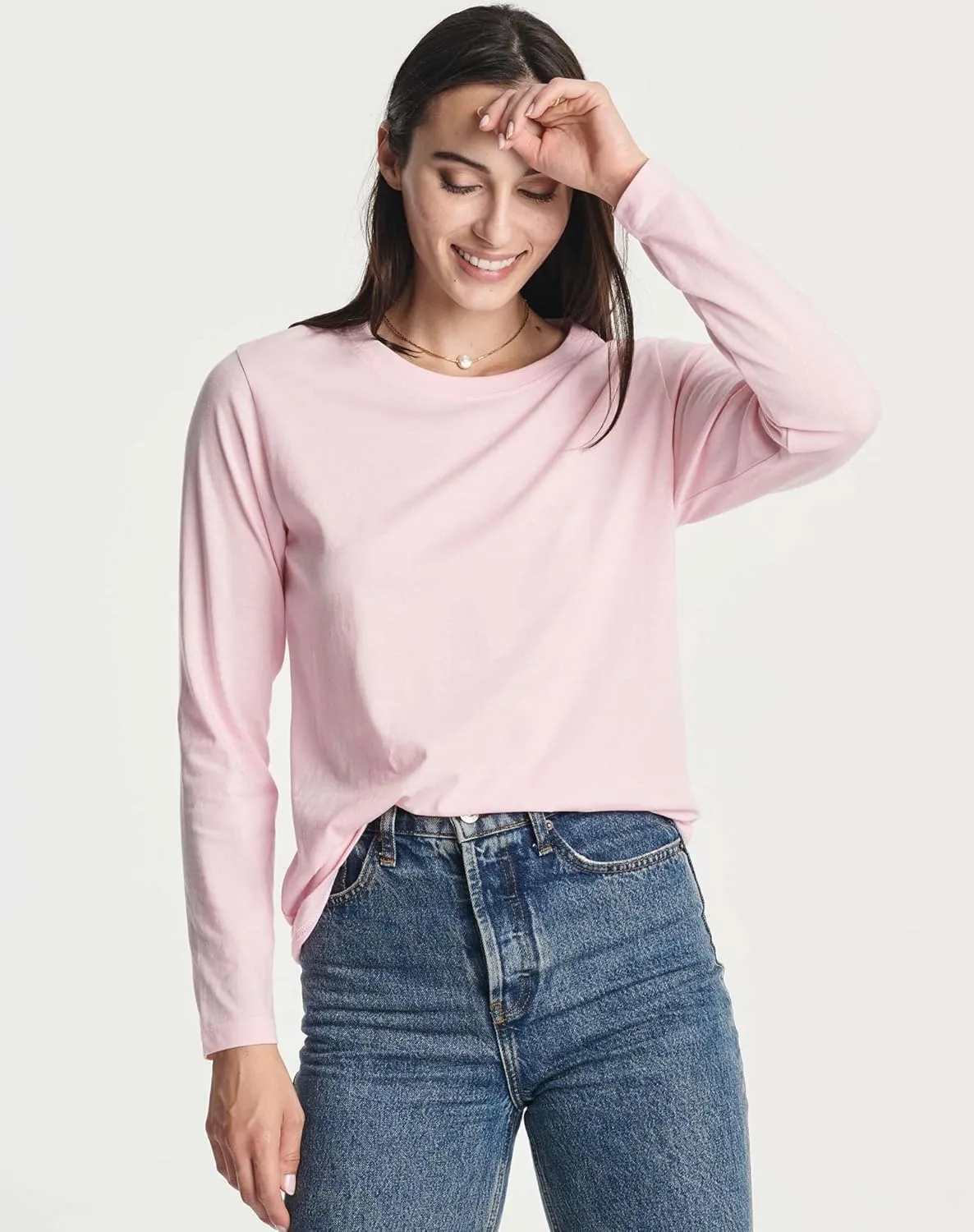 Real Essentials 4 Pack: Women's Cotton Classic-Fit Long-Sleeve Crewneck T-Shirt (Available in Plus Size)