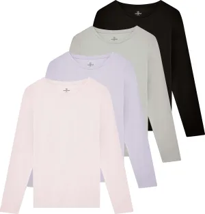 Real Essentials 4 Pack: Women's Cotton Classic-Fit Long-Sleeve Crewneck T-Shirt (Available in Plus Size)