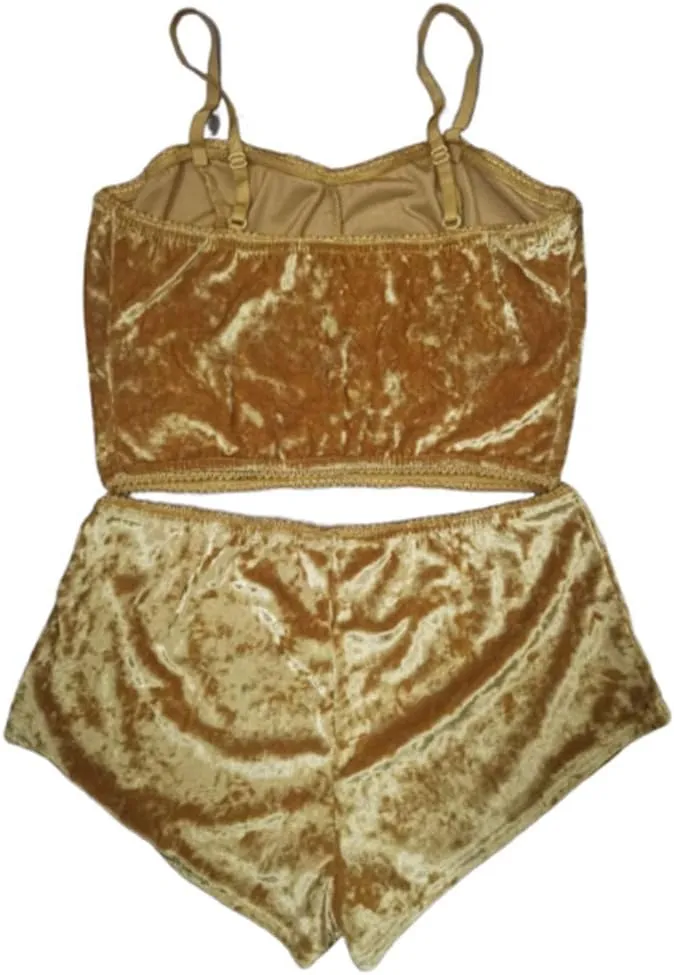 RUEWEY Women Sexy Strappy Babydoll Lingerie Satin Pajama Set Camisole with Shorts 2 Piece Sleepwear