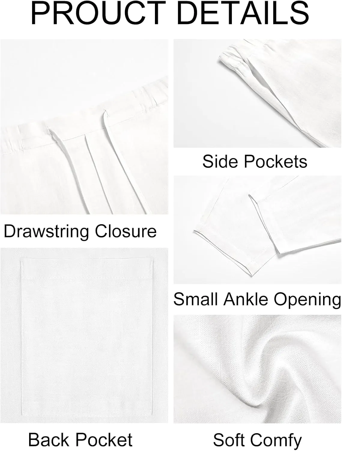 Runcati Mens Casual Pants Elastic Waist Linen Drawstring Lightweight Loose Fit Summer Beach Yoga Trousers