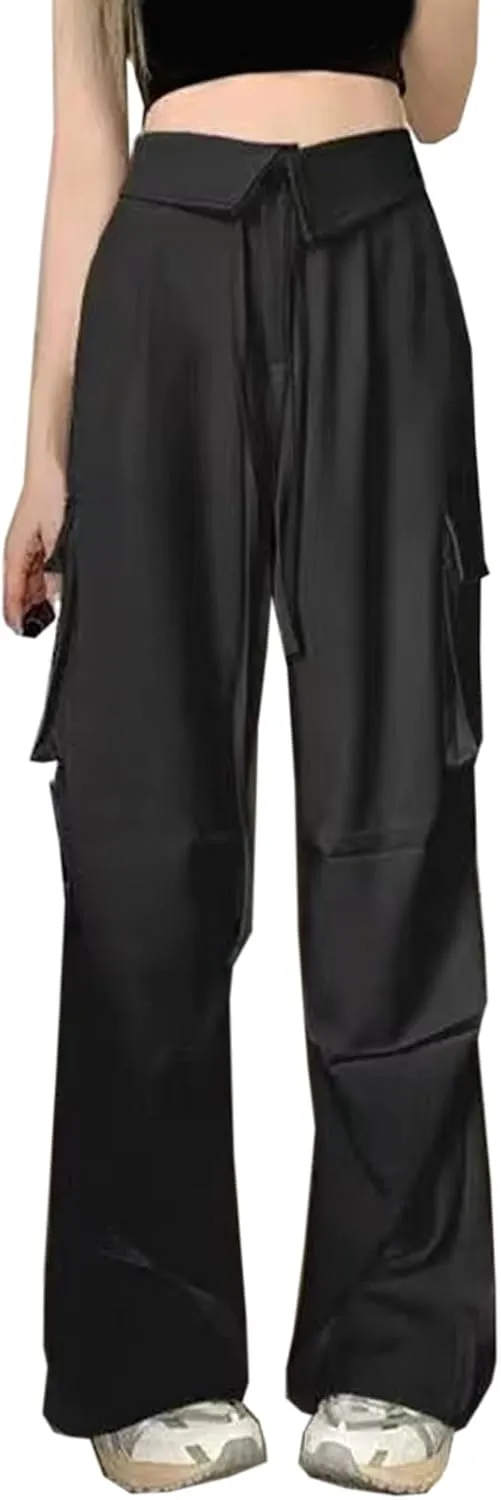 SANGTREE Women's Vintage Cargo Pants Multi-Pocket Loose Wide Leg Casual Pants