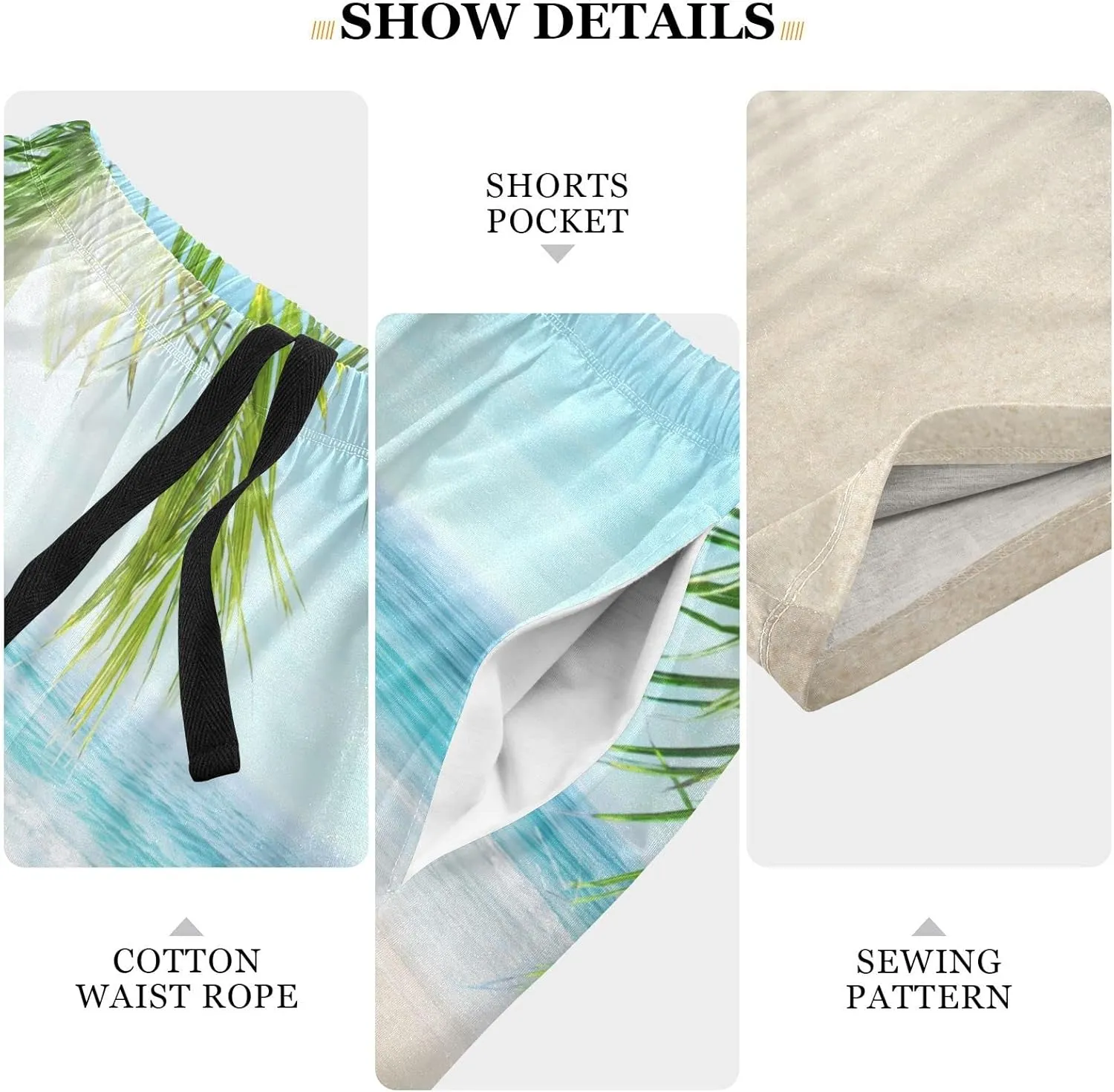 Seashell In Beach Sand Coconut Palm Tree Blue Tropical Ocean Men's Pajama Pants Shorts Sleepwear Lounge Pajama Bottoms