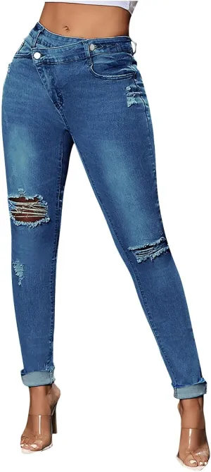 Sexy Jeans for Women Low Waisted Skinny Bootcut Denim Pants Ripped Stretch Trousers Casual Vintage Retro Pant