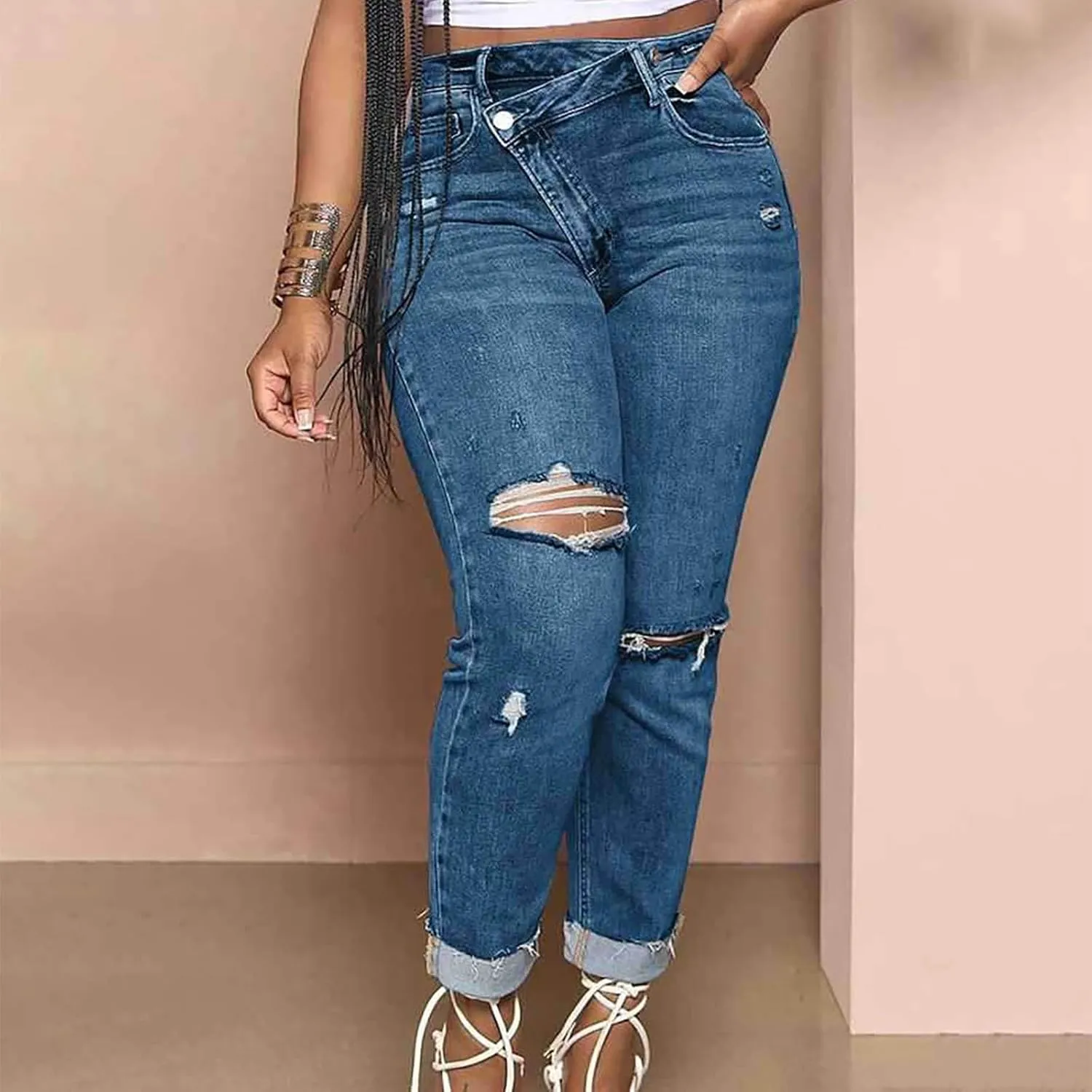 Sexy Jeans for Women Low Waisted Skinny Bootcut Denim Pants Ripped Stretch Trousers Casual Vintage Retro Pant