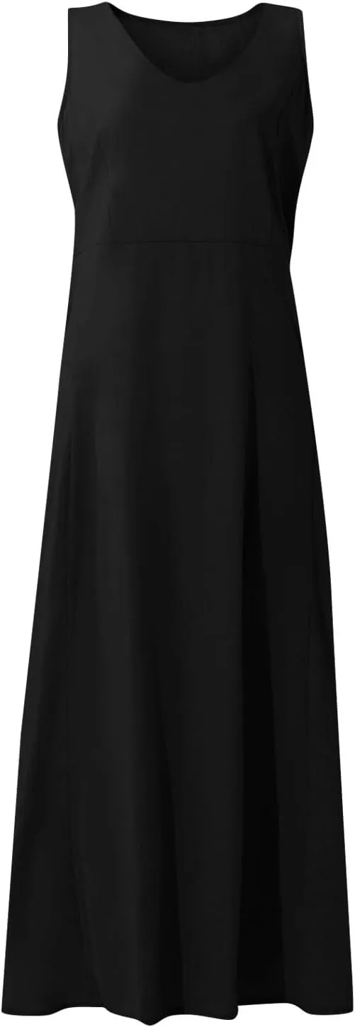 SGASY Summer Dresses for Women 2025 Sleeveless Casual Cotton Linen Sundress Plus Size Maxi Tank Beach Dress with Pocket