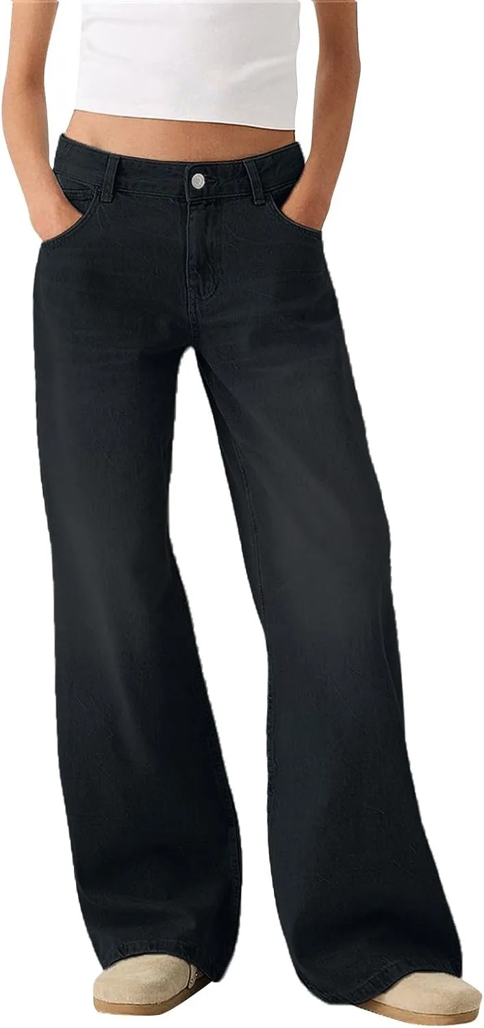SGASY Sweatpants Jeans for Women Boyfriend High Waited Baggy Wide Leg Jeans Y2k Streetwear Loose Fit Denim Pants with Pocket