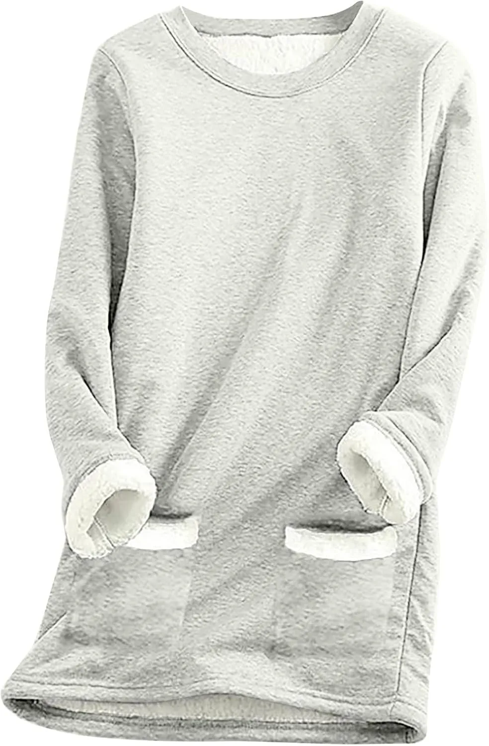 Sherpa Lined Sweatshirt Women Fleece Pullover Sweatshirt with Pockets Crewneck Pullover Fuzzy Thermal Underwear Tops