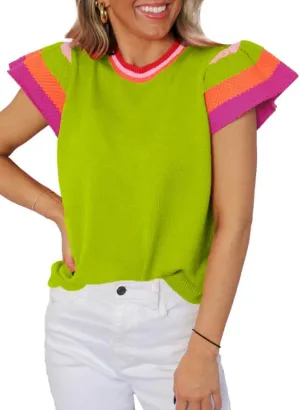 SHEWIN Womens Summer Cap Sleeve Tops Casual Crewneck Loose Fit Knit Lightweight Sweater Pullover Top