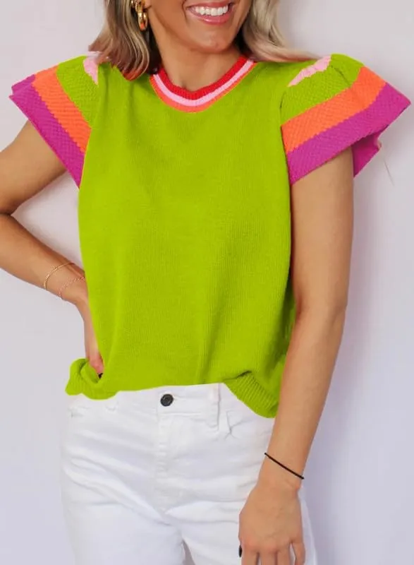 SHEWIN Womens Summer Cap Sleeve Tops Casual Crewneck Loose Fit Knit Lightweight Sweater Pullover Top