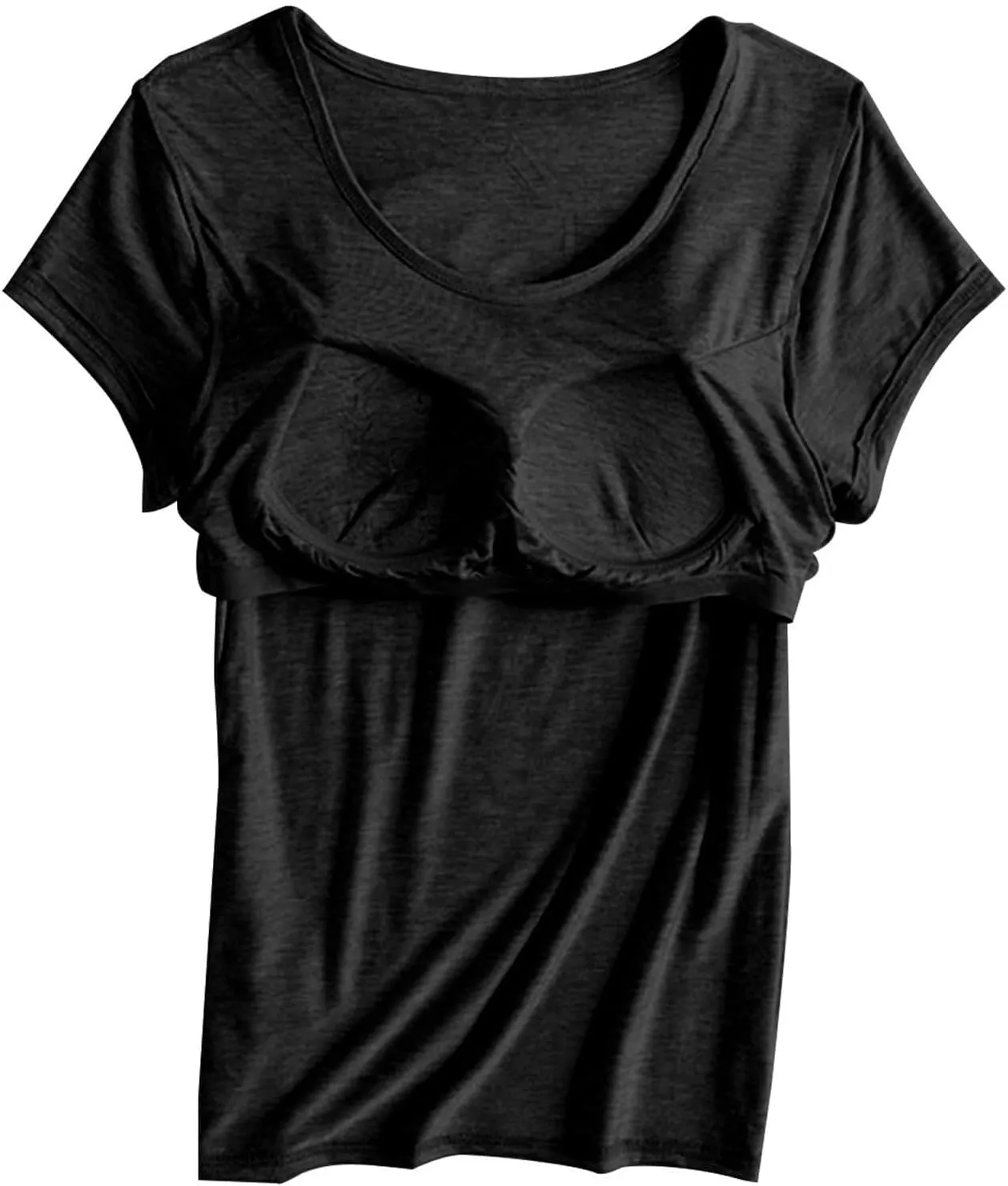 Shirts with Built in Bra Women Workout Yoga Tops Short Sleeve Padded Bras Crewneck Tunics Tops Comfy Athletic Tees