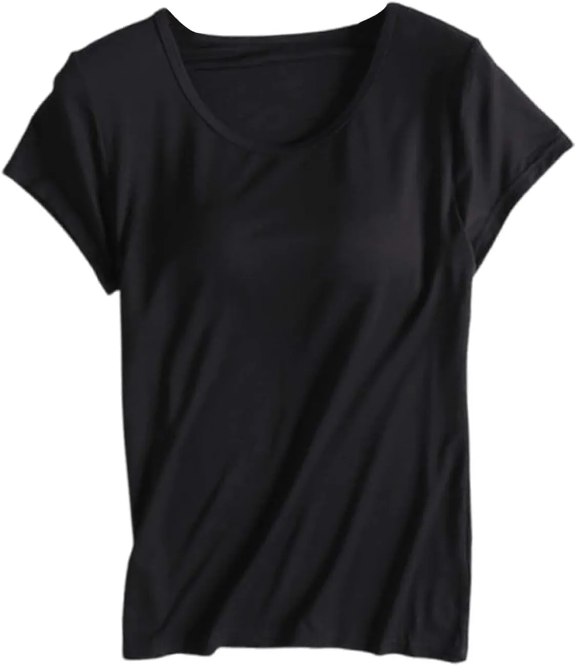 Shirts with Built in Bra Women Workout Yoga Tops Short Sleeve Padded Bras Crewneck Tunics Tops Comfy Athletic Tees
