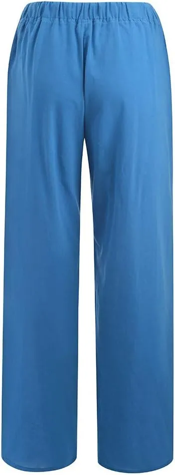 SHOPESSA Linen Wide Leg Pants Women Summer Palazzo Pants High Waisted Drawstring Lightweight Breathable Travel Casual Trouser