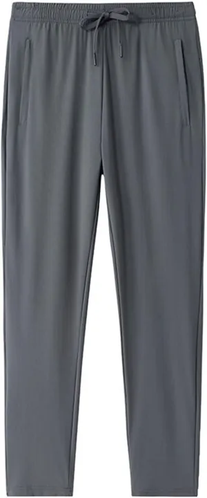Sinzelimin Men's Jogger Sweatpants Summer Fashion Thin Ice Silk Stretch Comfy Drawstring Elastic Waist Wide Leg Running Pants