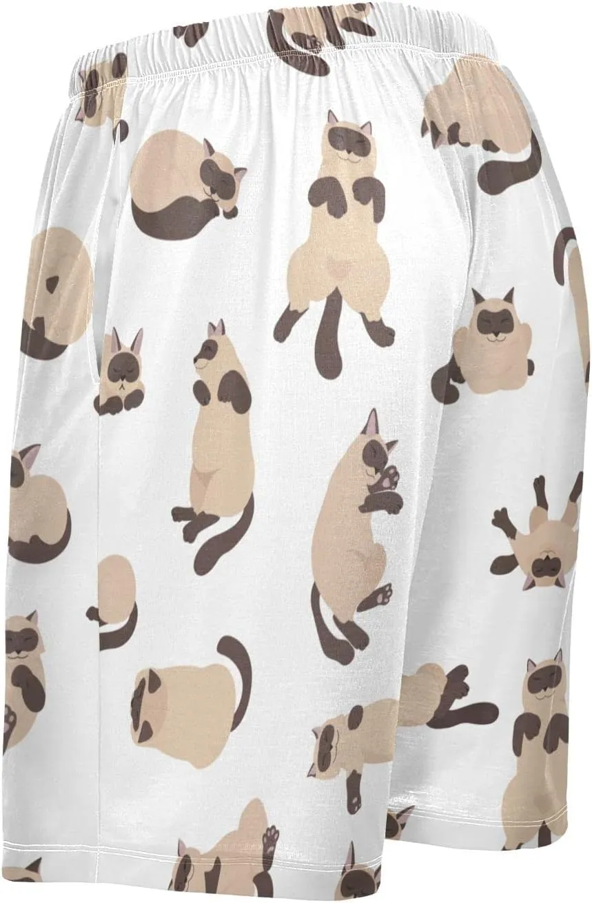 Sleeping Cats Pattern Siamese Colorpoint Cat Men's Pajama Pants Shorts Sleepwear Lounge Pajama Bottoms