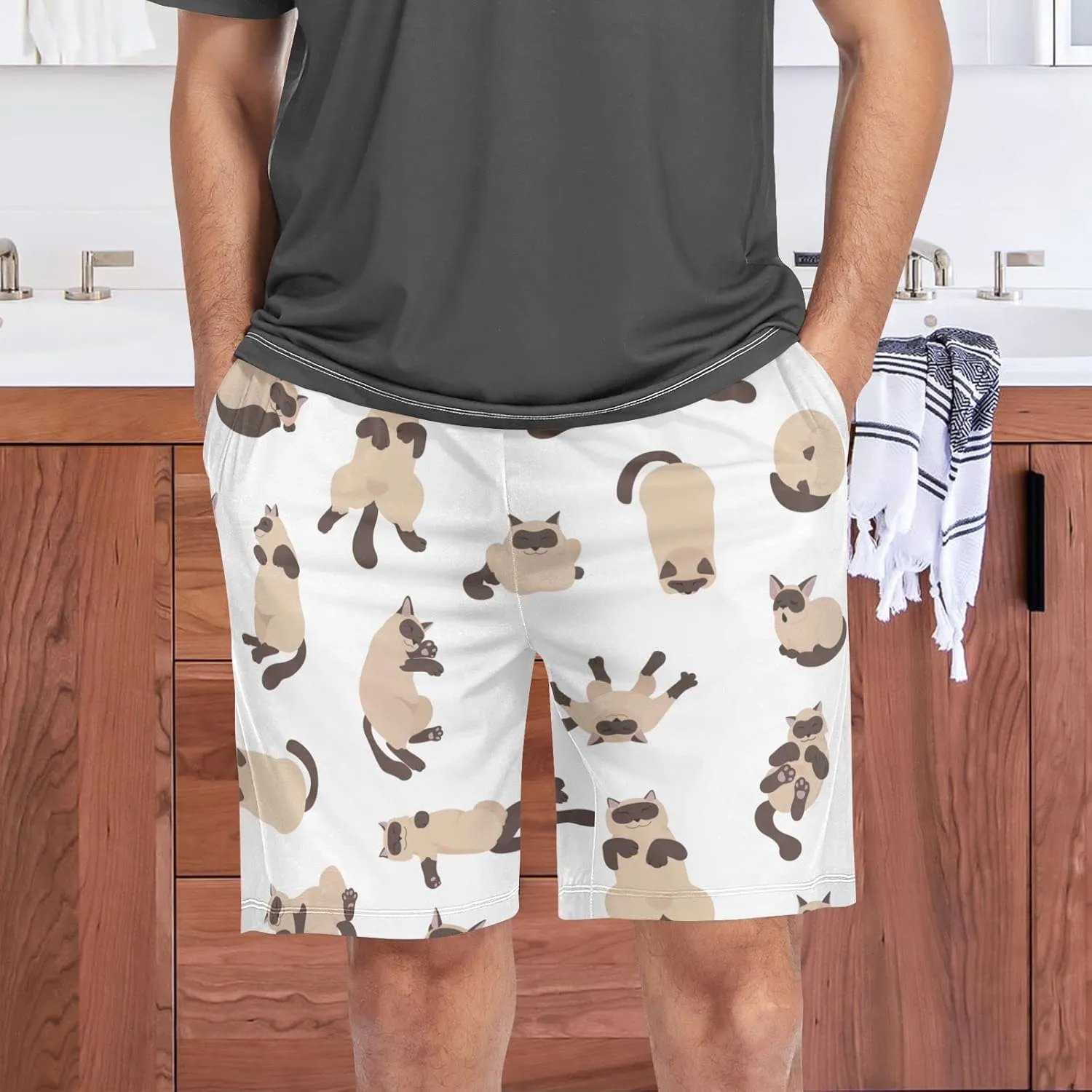 Sleeping Cats Pattern Siamese Colorpoint Cat Men's Pajama Pants Shorts Sleepwear Lounge Pajama Bottoms