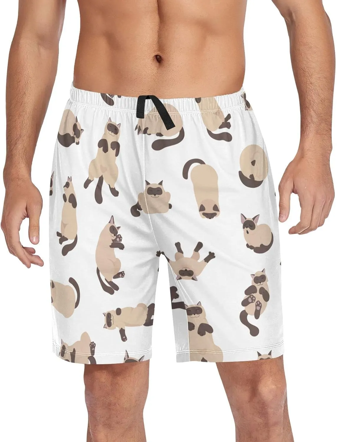 Sleeping Cats Pattern Siamese Colorpoint Cat Men's Pajama Pants Shorts Sleepwear Lounge Pajama Bottoms