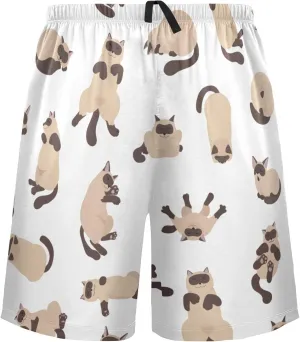 Sleeping Cats Pattern Siamese Colorpoint Cat Men's Pajama Pants Shorts Sleepwear Lounge Pajama Bottoms