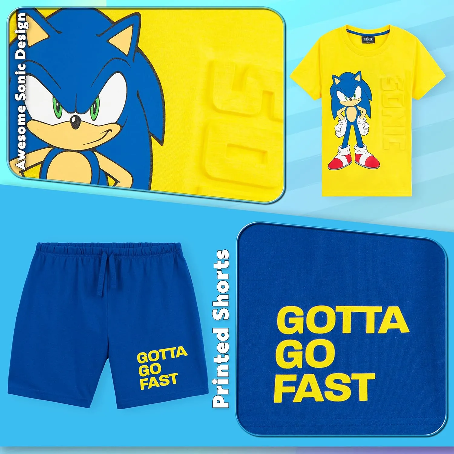 Sonic The Hedgehog Pyjamas for Boys Short Summer PJs Soft Breathable Lounge Wear Gamer Gifts for Boys