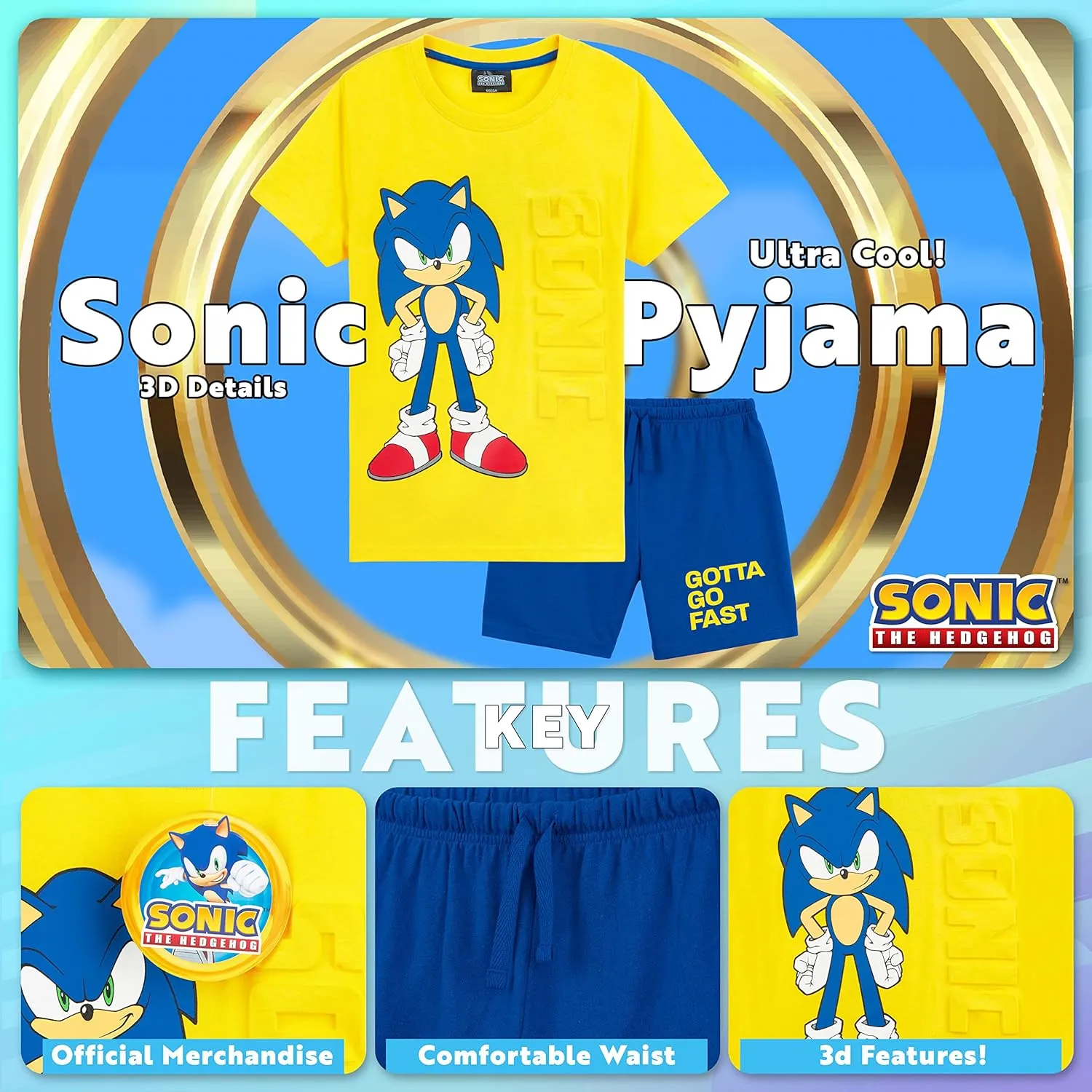 Sonic The Hedgehog Pyjamas for Boys Short Summer PJs Soft Breathable Lounge Wear Gamer Gifts for Boys