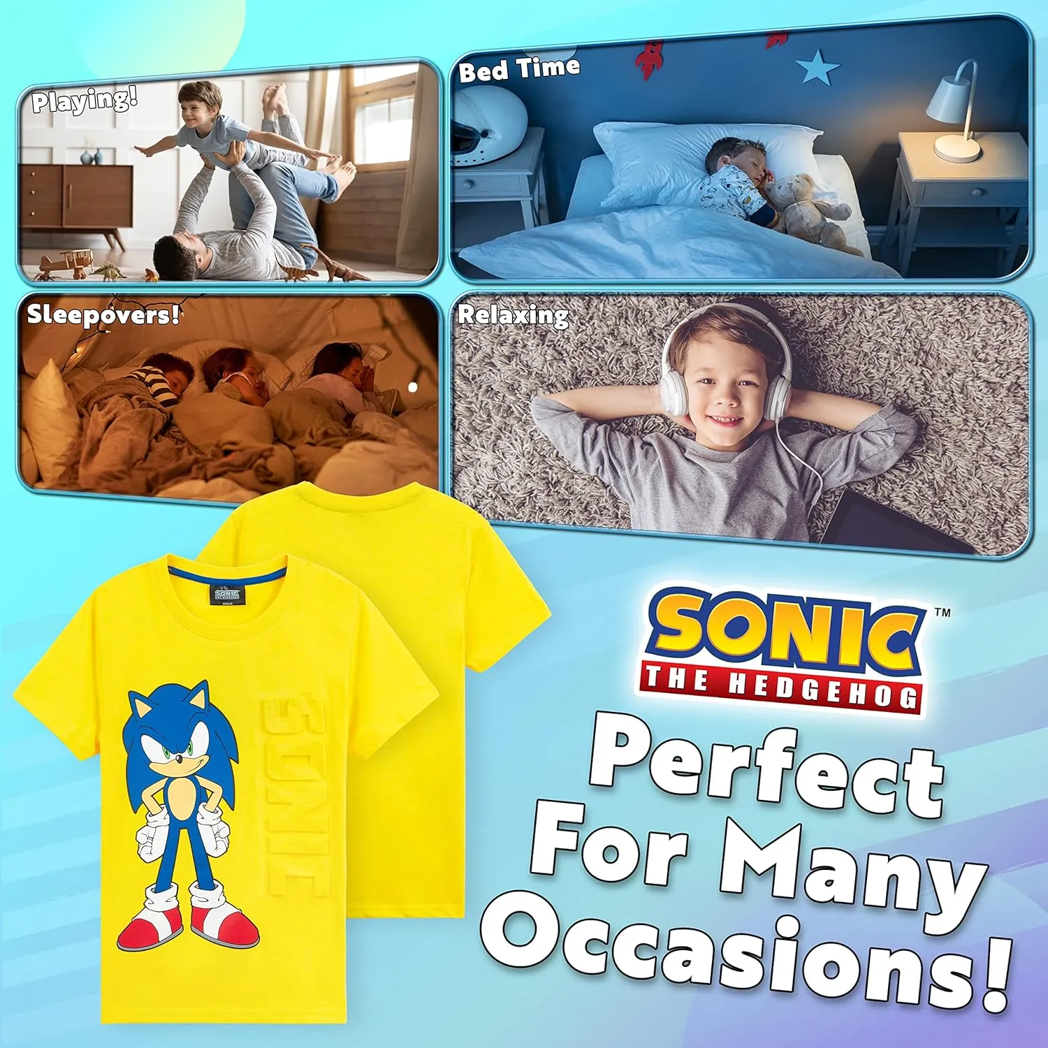 Sonic The Hedgehog Pyjamas for Boys Short Summer PJs Soft Breathable Lounge Wear Gamer Gifts for Boys