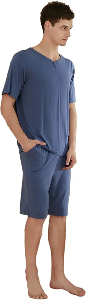 SoptoToxodo Men's 2-Pieces Pajamas Jersey Knit Sleepwear Lounge Modal Shorts Sleeves With Shorts Pajama Set