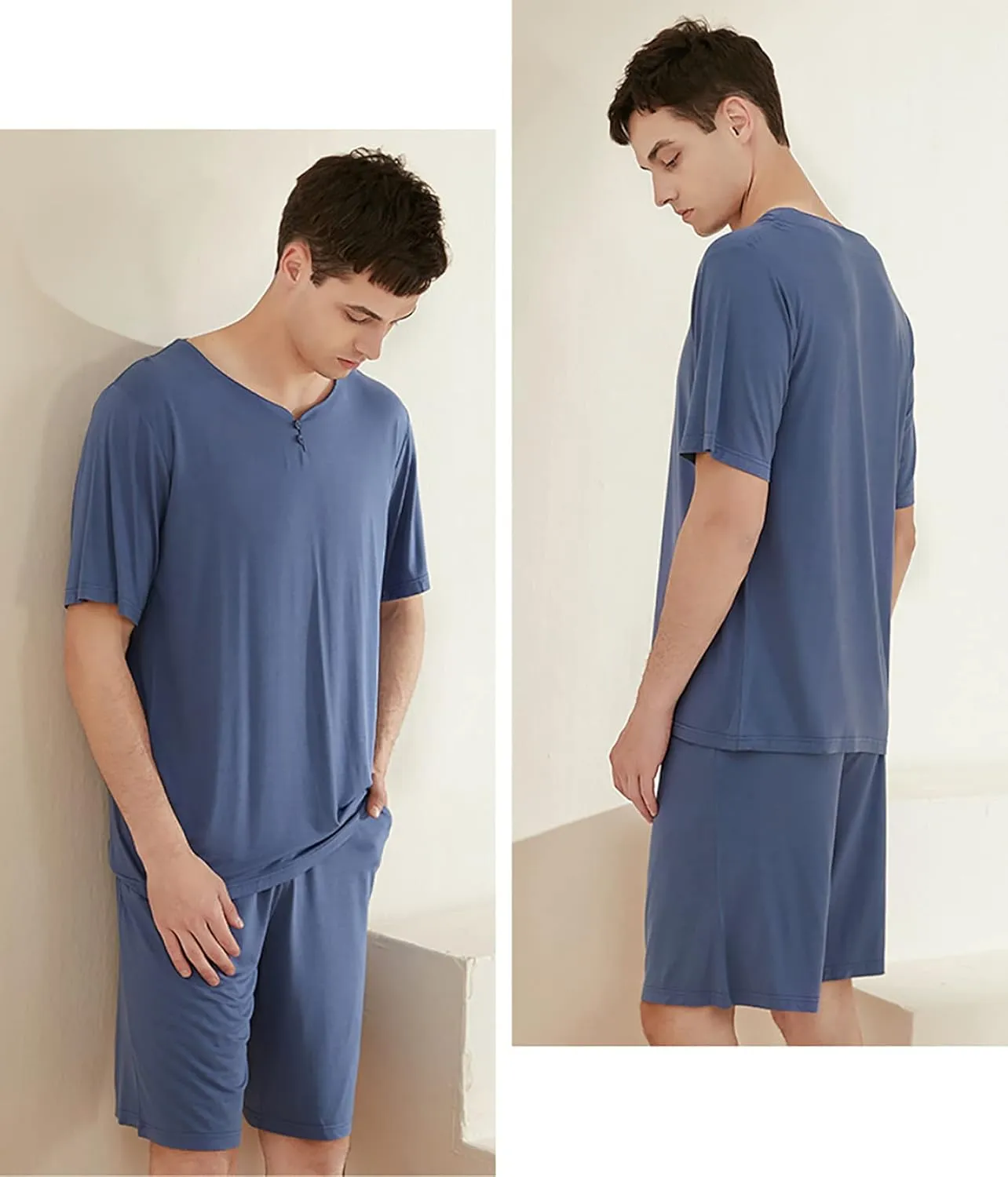 SoptoToxodo Men's 2-Pieces Pajamas Jersey Knit Sleepwear Lounge Modal Shorts Sleeves With Shorts Pajama Set