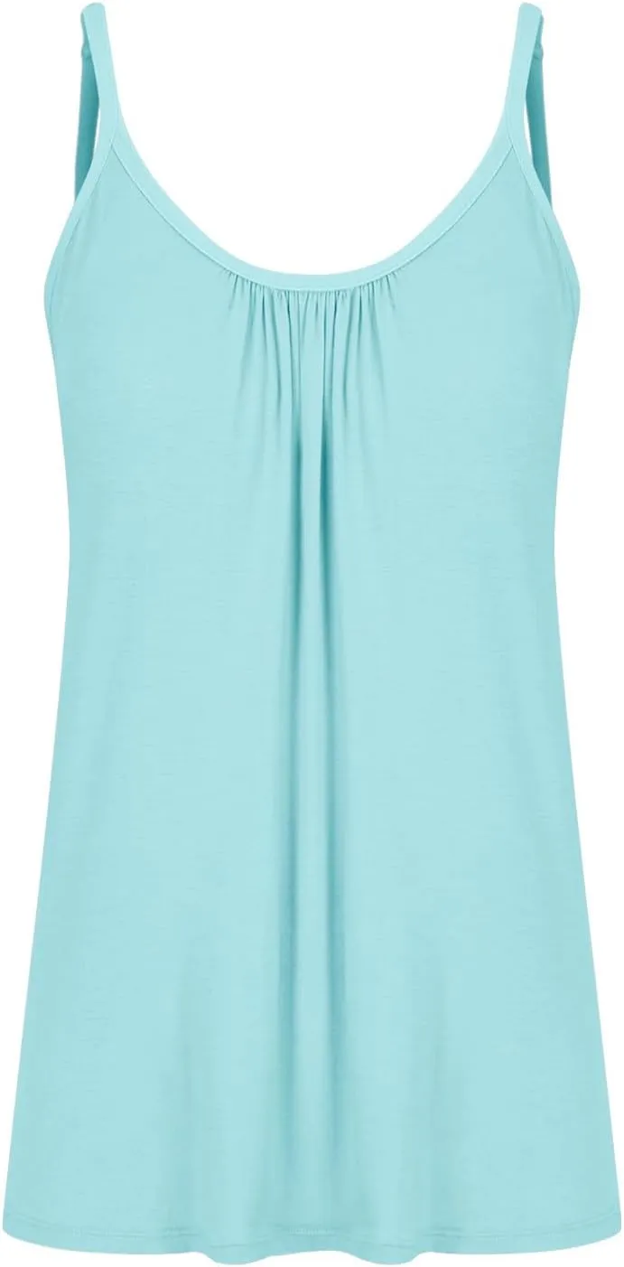 Spaghetti Strap Tank Tops for Women with Built in Bras Solid Casual Sleeveless Loose Fit Flowy Basic Camisole Tops