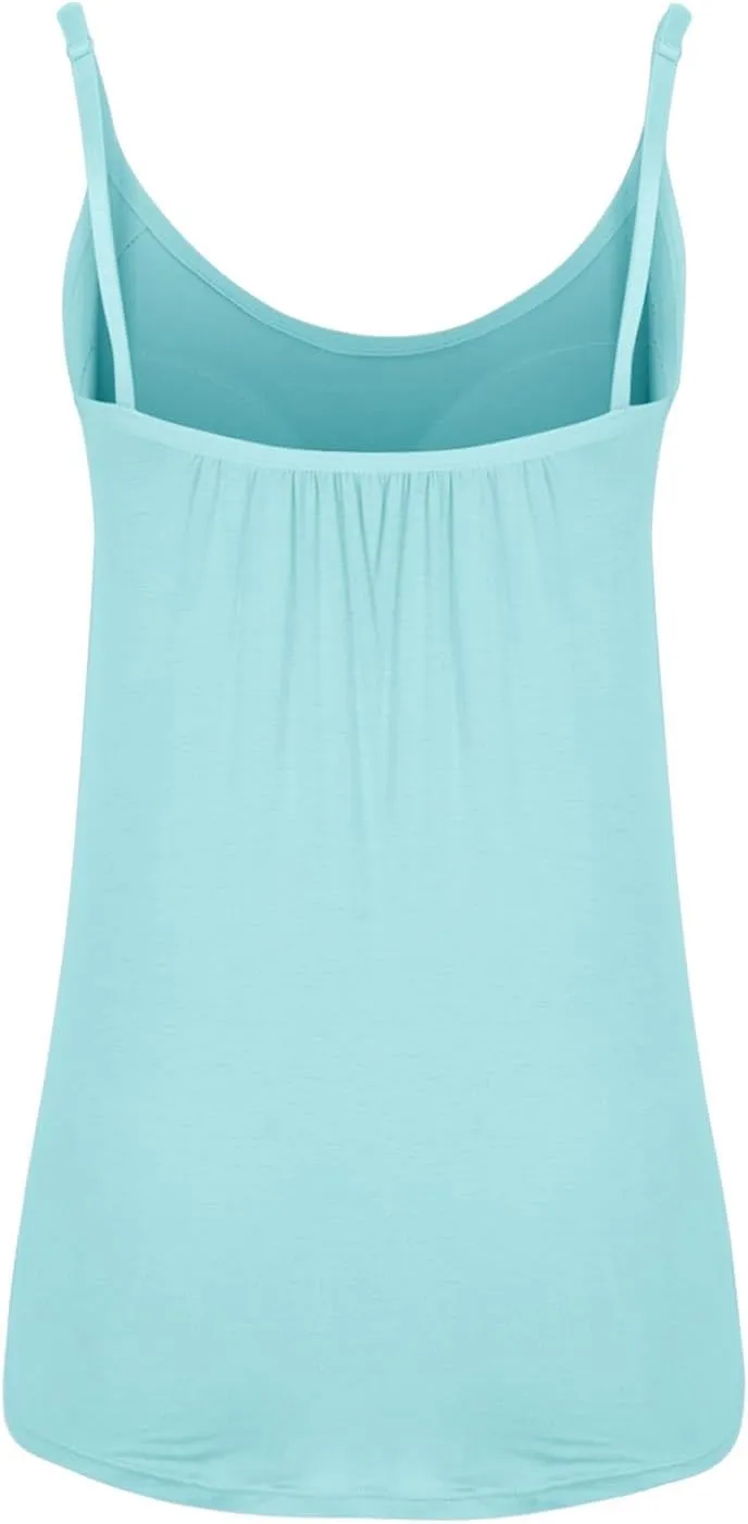 Spaghetti Strap Tank Tops for Women with Built in Bras Solid Casual Sleeveless Loose Fit Flowy Basic Camisole Tops