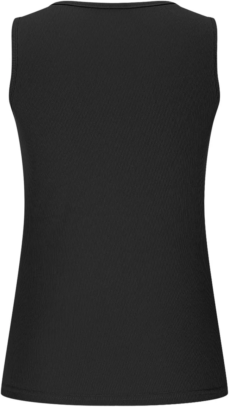 Square Neck Sleeveless Tops for Women Summer Yoga Gym Tank Top Rib Knit Slim Workout Shirts 2025 Trendy Outfits