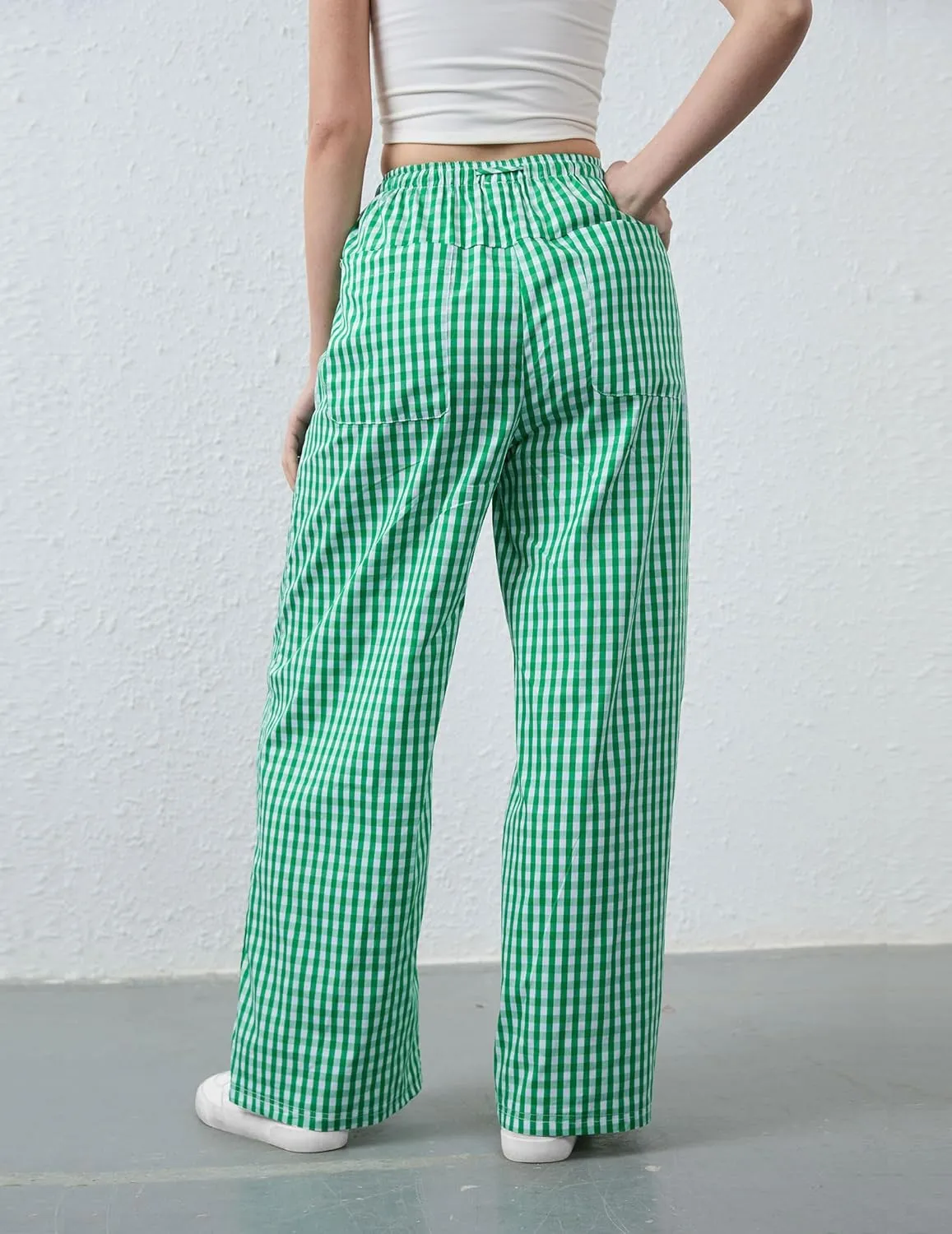 Striped Pants Women Wide Leg Trousers Drawstring Low Rise Casual Loose Lounge Pajama Pants with Pockets