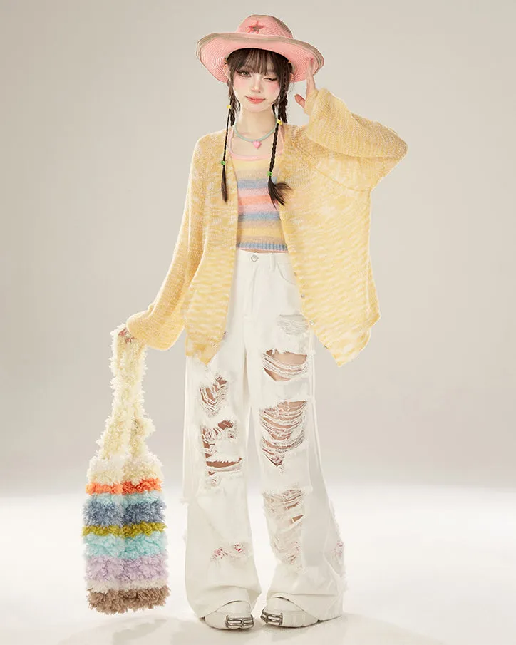 Summer Loose-Fit V-Neck Lightweight Knit Cardigan