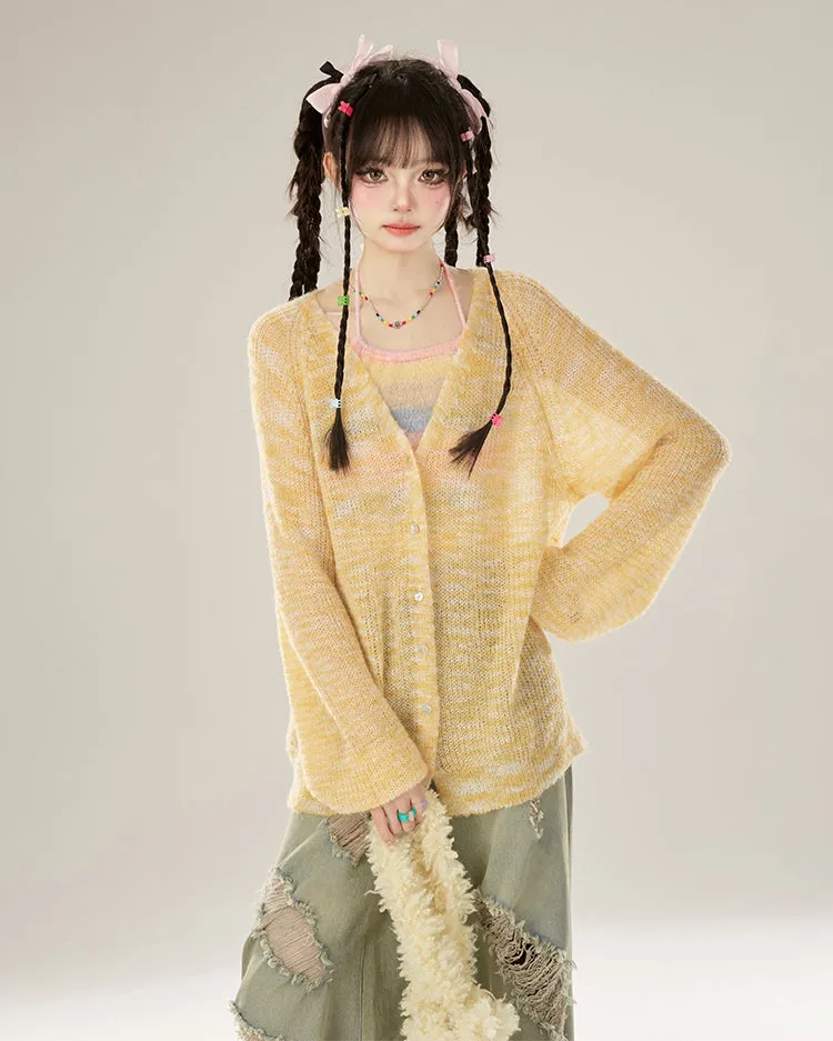 Summer Loose-Fit V-Neck Lightweight Knit Cardigan