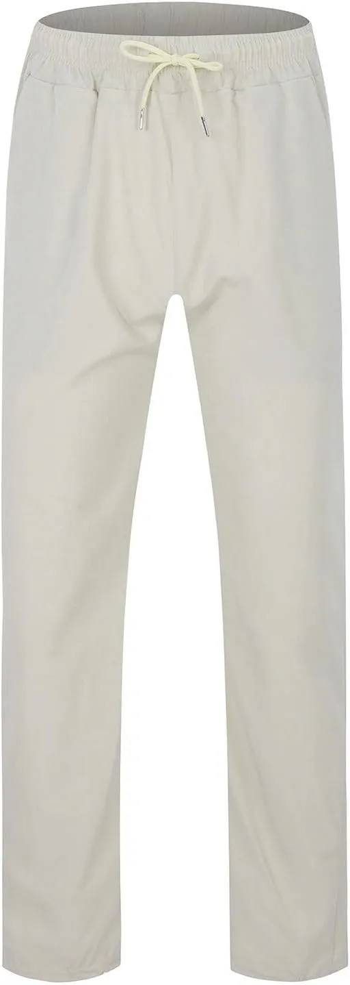 Summer Pants for Men Solid Color Elastic Waist Drawstring Pocket Wide Leg Breathable Loose Elasticity Fresh Trousers